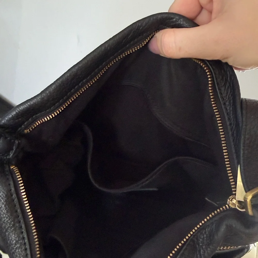 Fossil Black Leather Crossbody with Gold Key Charm Expandable